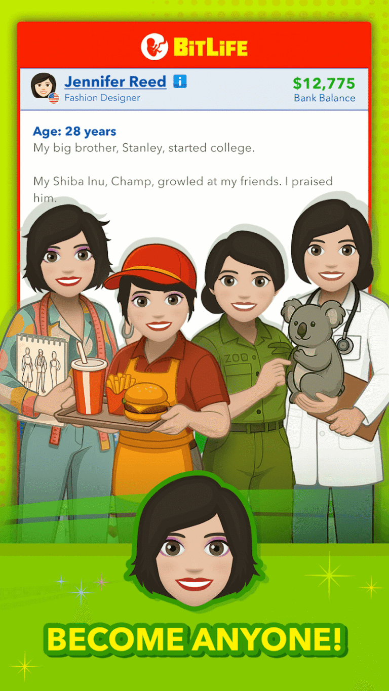 BitLife careers collage showing the many jobs and special careers a character can follow, including professional sports