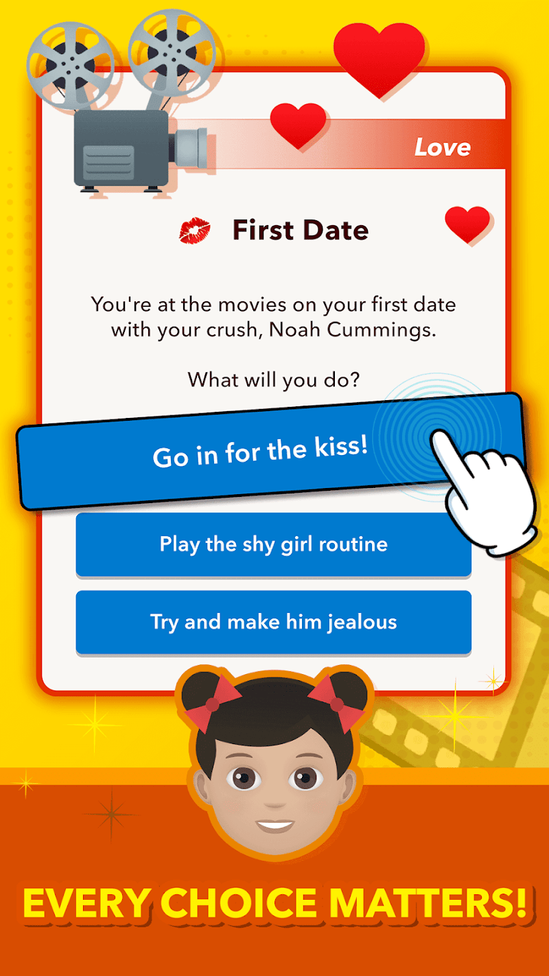 A BitLife character choosing how to respond on a first date