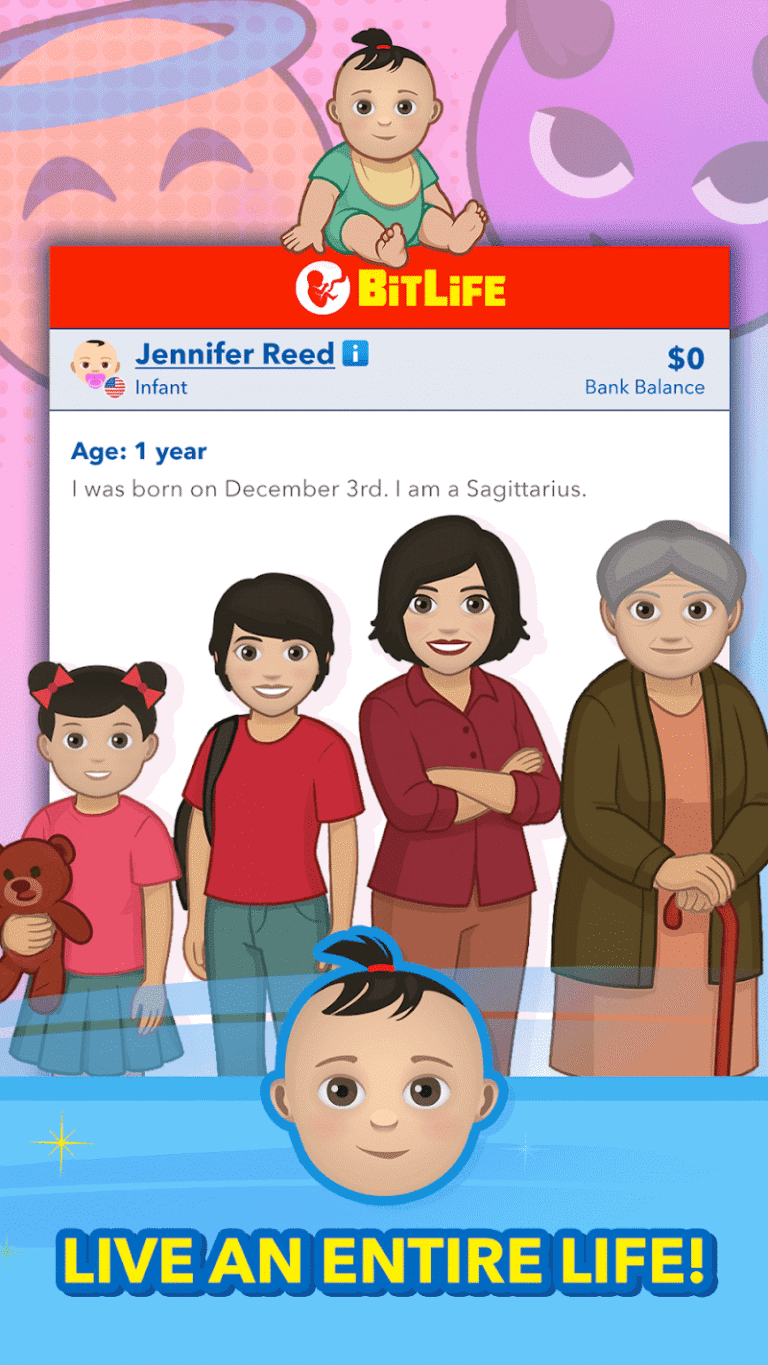 BitLife characters shown at different life stages in the official app, updated regularly with new features